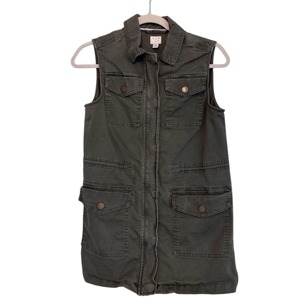 A New Day Vest Sleeveless Army Green Utility Pockets Military Casual Boho XS